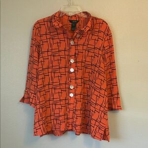 Ali Miles Orange Button-Front Geometric Print Shirt
